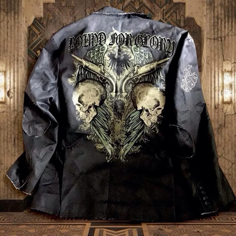 Archaic By Affliction Gray Blazer Jacket  with Embroidered Sleeve